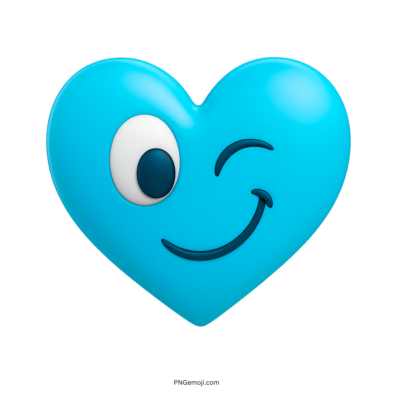 3D light blue heart emoji with cute cartoon face and winking expression