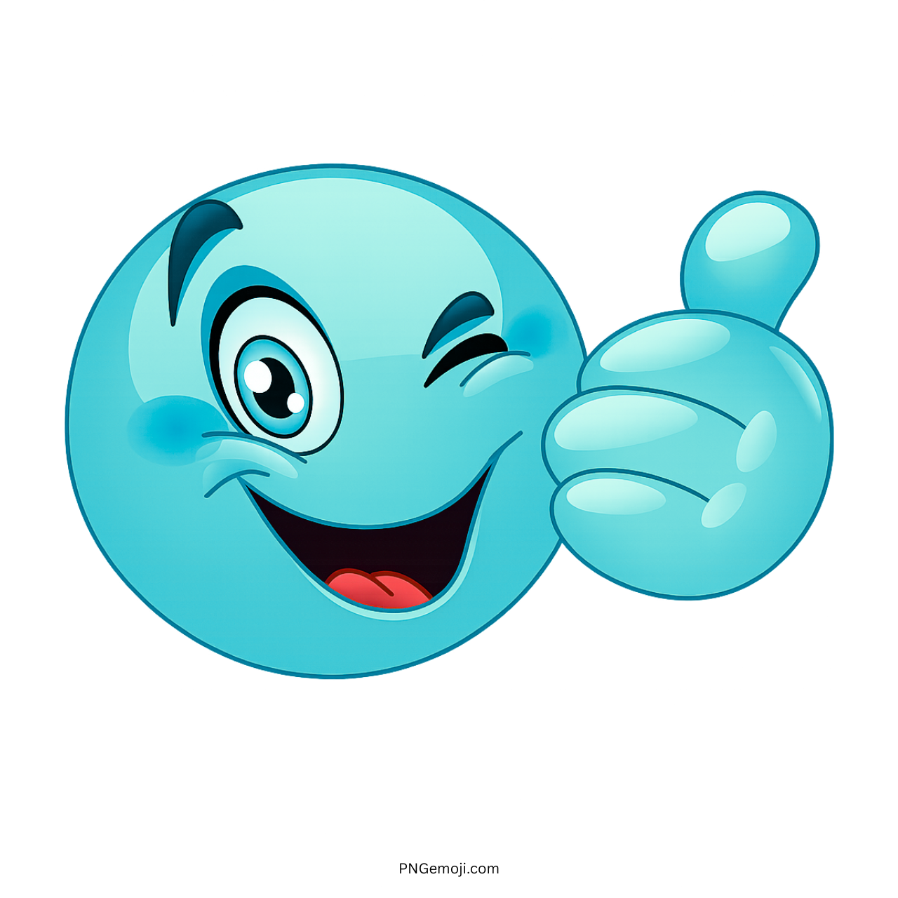 Light blue emoji winking with thumbs-up and cheerful cartoon expression