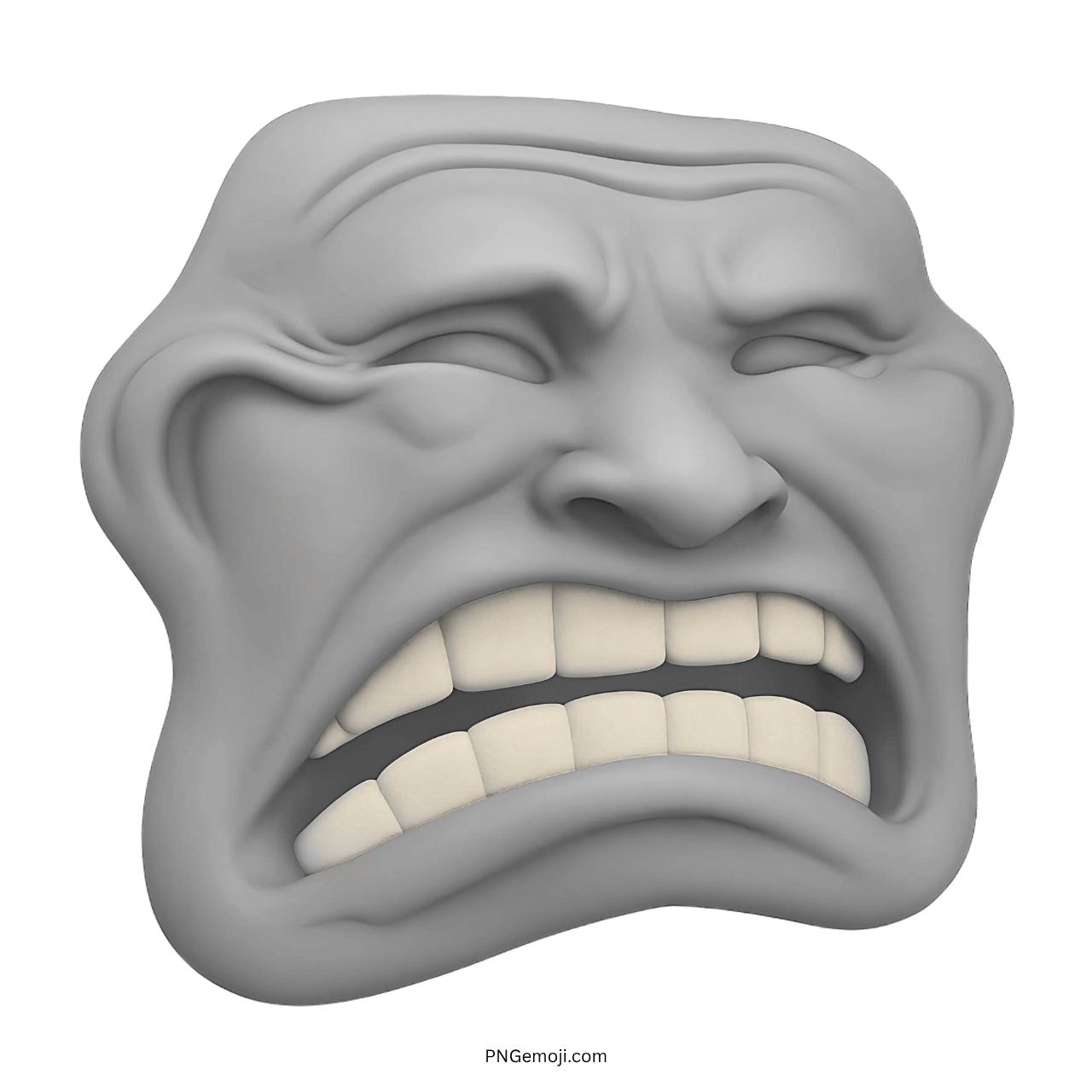 light gray sad troll face emoji with grimacing teeth and emotional wrinkled expression