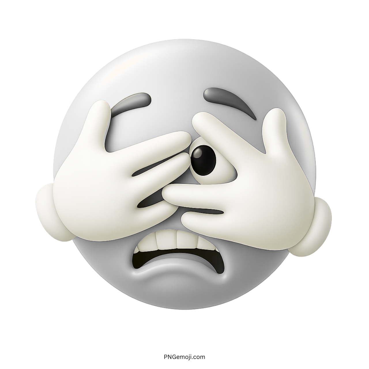 3D light grey scared emoji covering eyes with hands fearfully