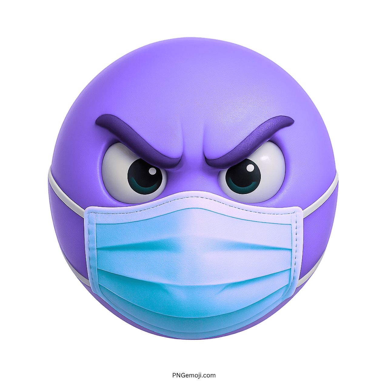 Light purple angry emoji wearing medical mask expressing frustration and pandemic fatigue