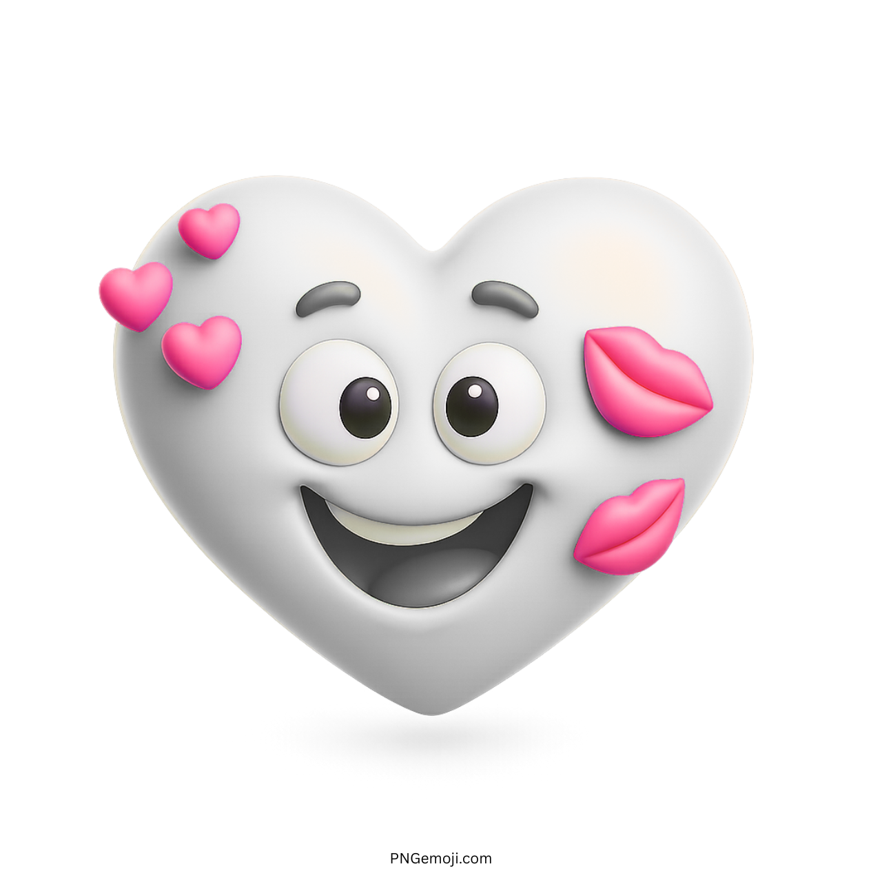 3D heart emoji with lip prints and a smiling face in white color.