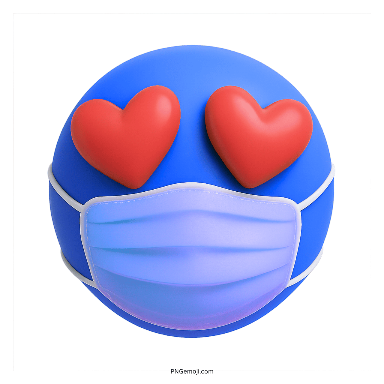 3D blue emoji with heart eyes and medical face mask graphic