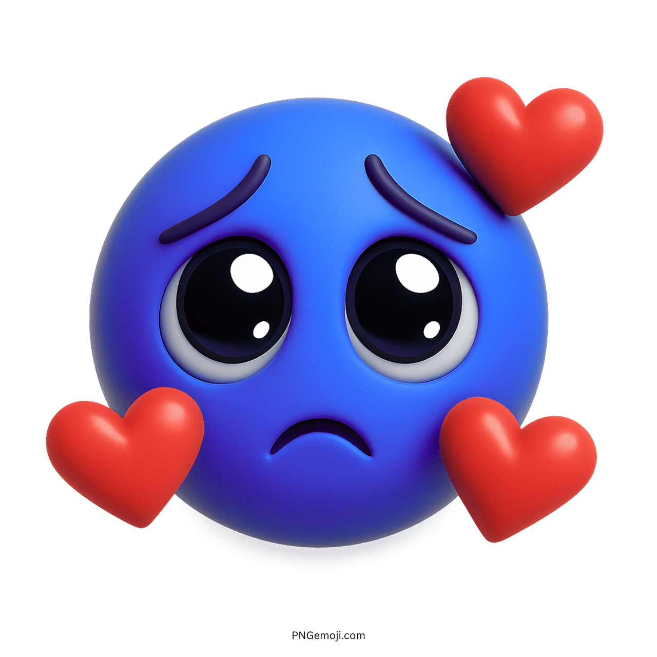  Love sad emoji with big eyes and red hearts, conveying sadness and affection.