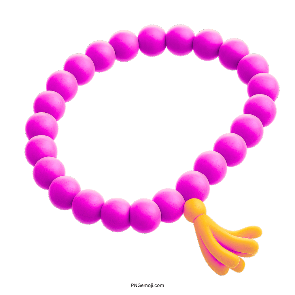 Magenta prayer beads emoji with yellow tassel in 3D style on transparent