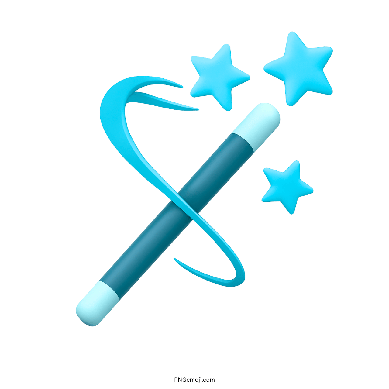 Blue magic wand emoji with sparkling stars on transparent background.