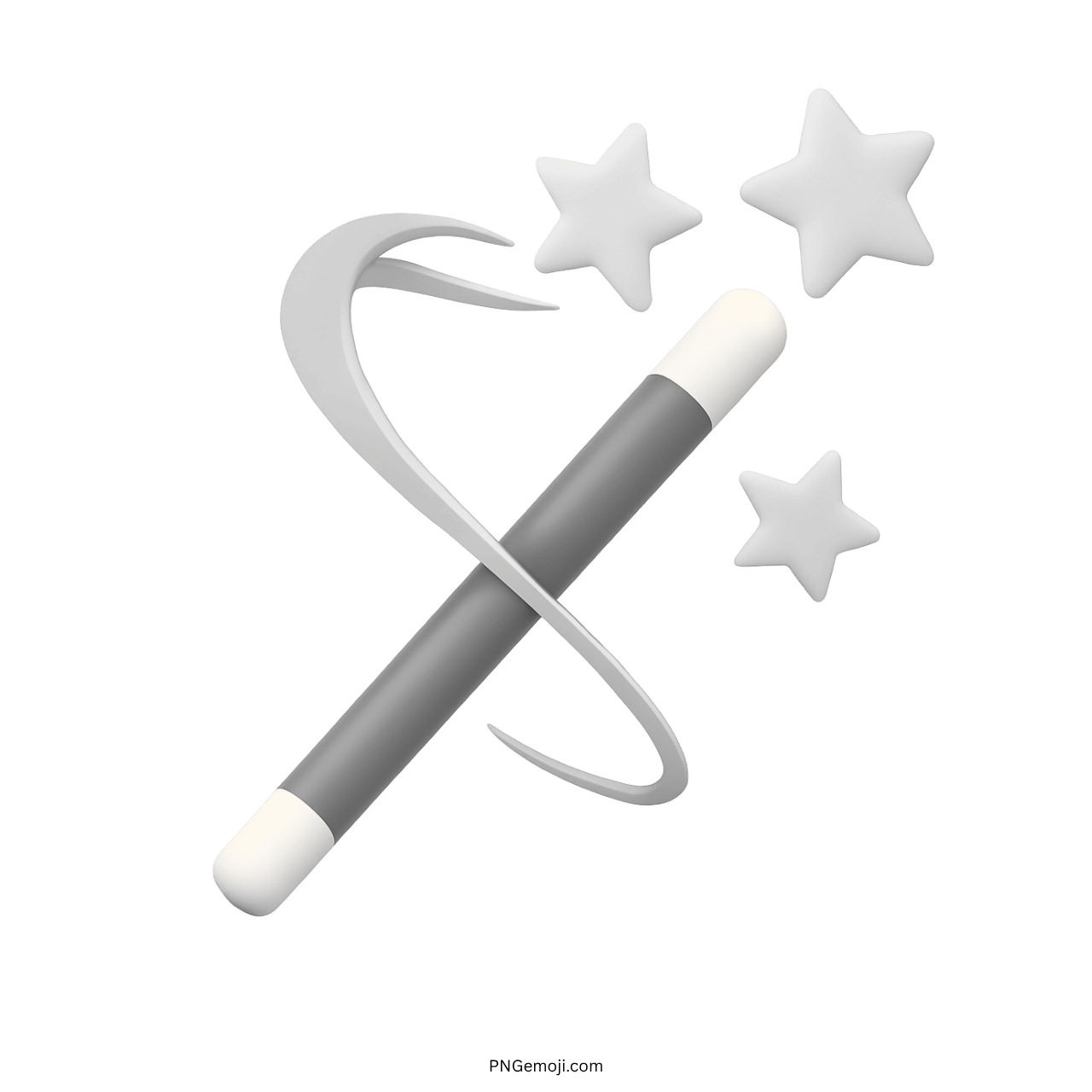 Gray magic wand emoji with sparkling white stars on transparent background.