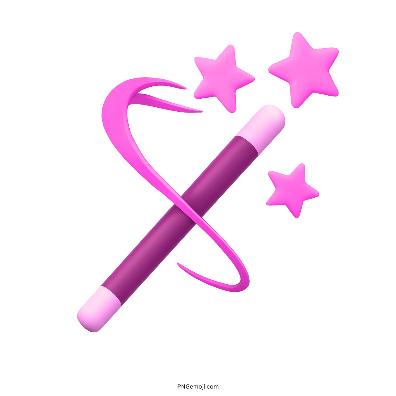 Pink and purple magic wand emoji with sparkling stars on transparent background.