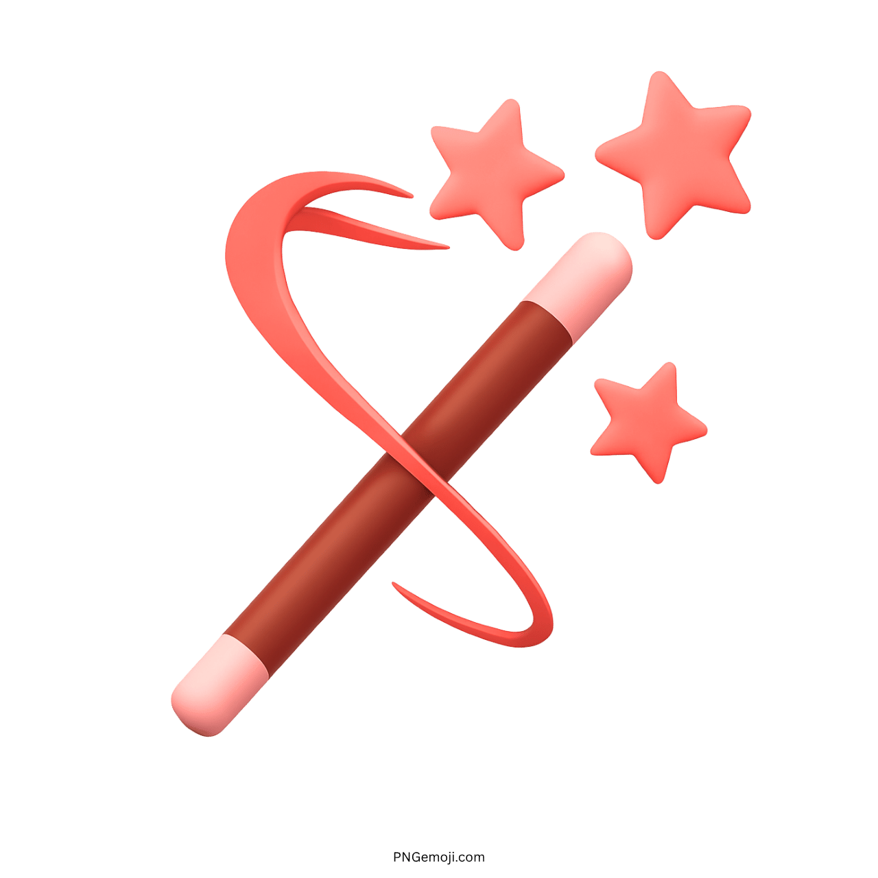 Pink magic wand emoji with sparkling stars on transparent background.