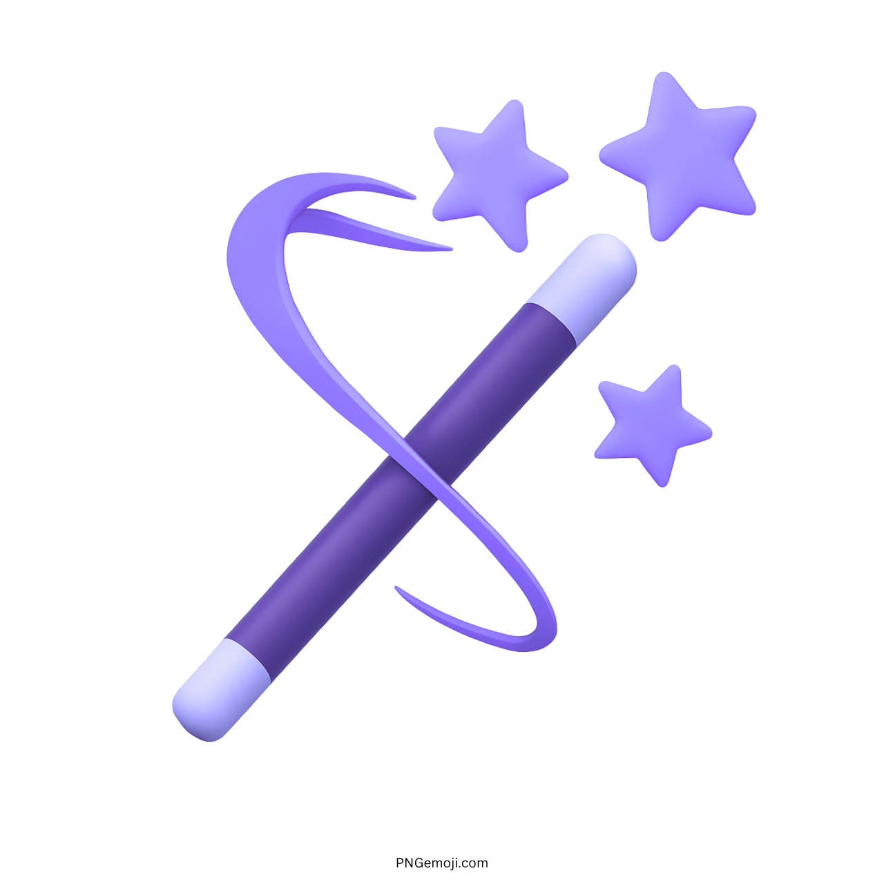 Purple magic wand emoji with sparkling stars on transparent background.