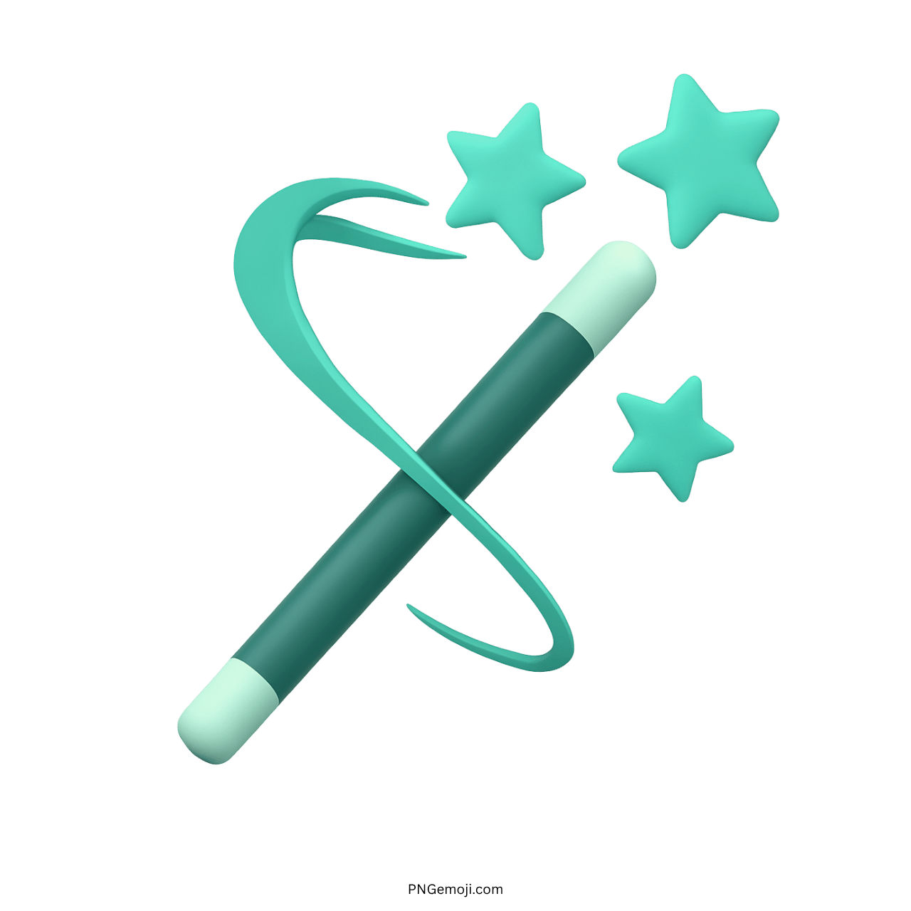 Teal magic wand emoji with sparkling stars on transparent background.