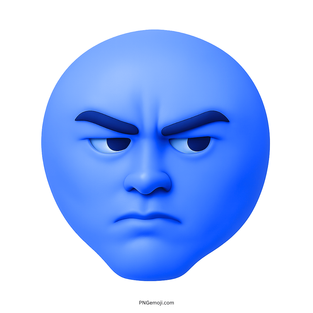3D blue sigma face emoji with serious mewing expression and sharp dark eyebrows