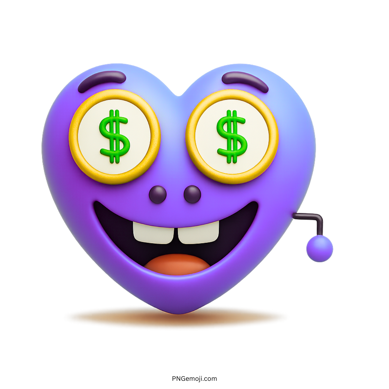 3D purple heart emoji with dollar eyes and a happy rich expression