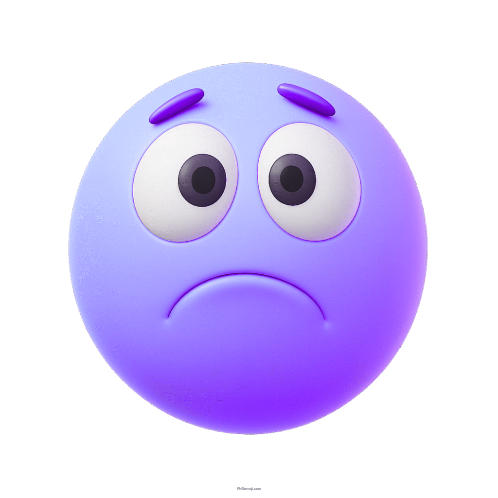 Purple 3D emoji with sad worried face and large teary eyes