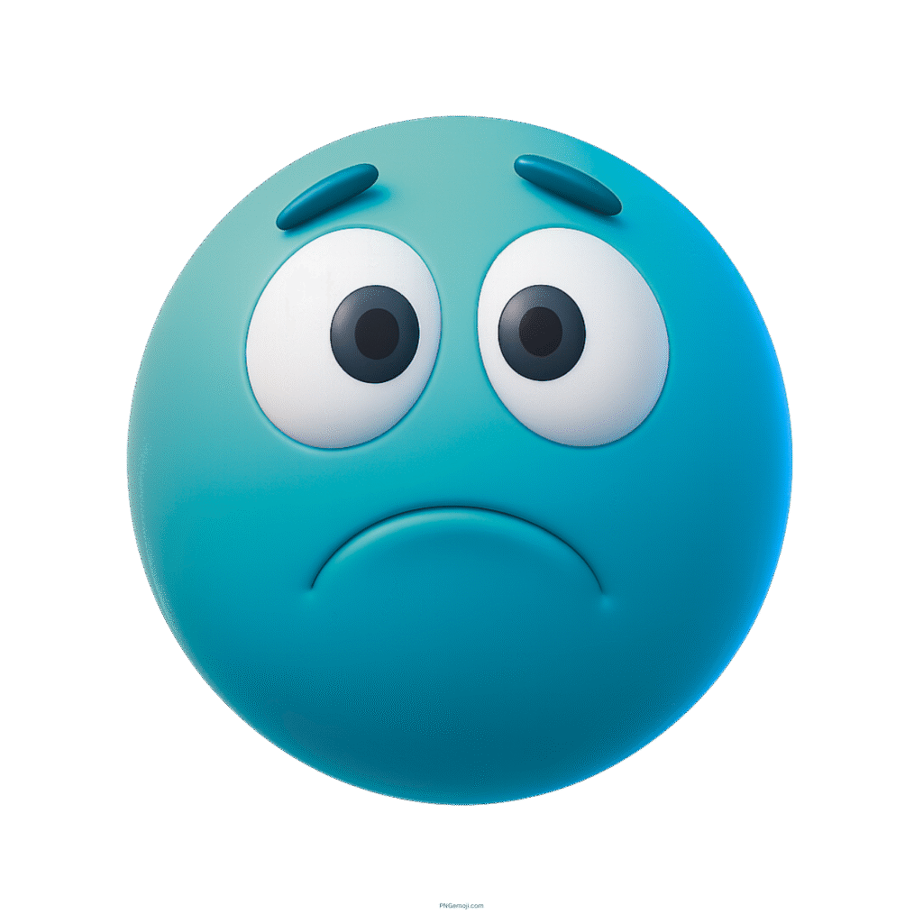 Teal 3D emoji with sad facial expression and large emotional eyes
