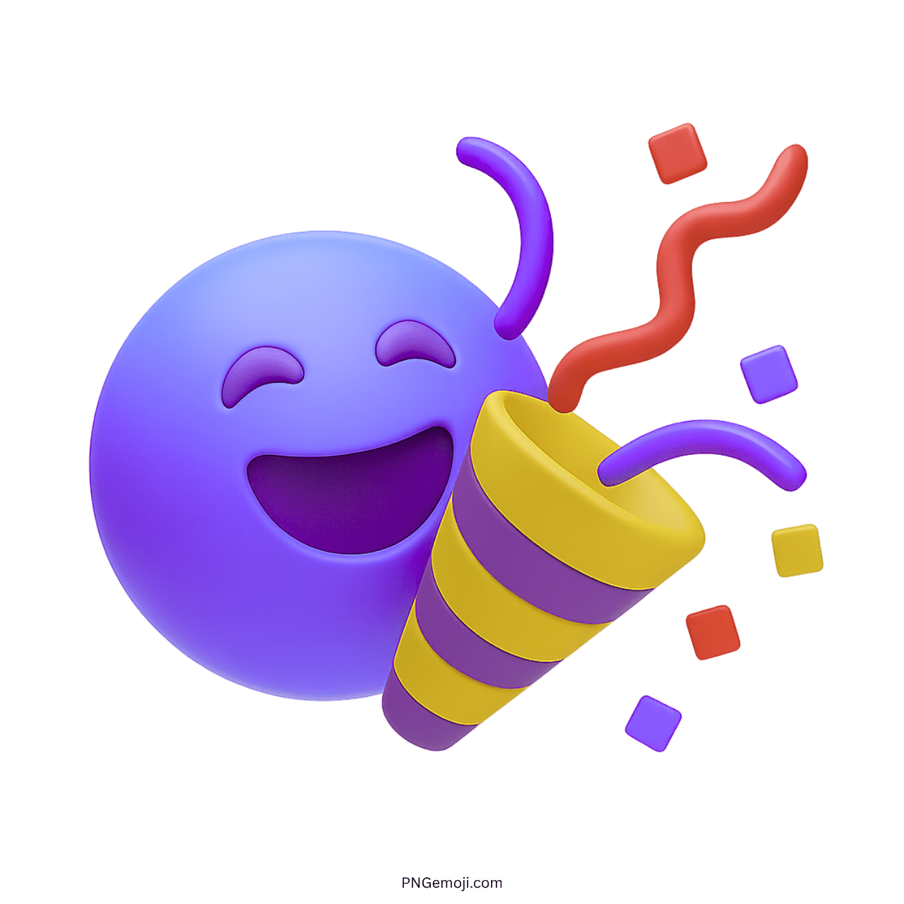 3D party popper emoji with confetti, happy face, and celebration elements