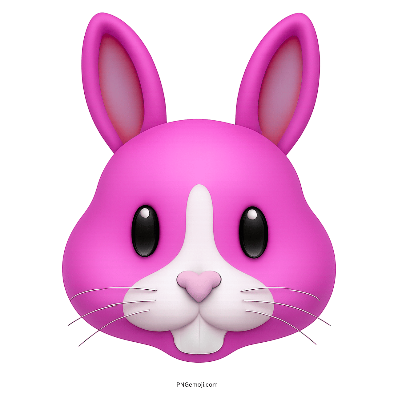 Pink bunny face emoji with large ears, black eyes, pink nose, and white muzzle on green background.