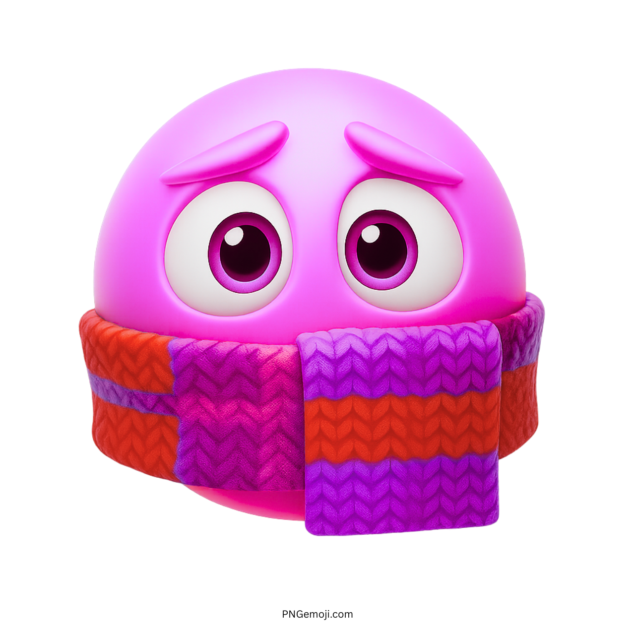Pink cold emoji bundled in scarf showing freezing worried winter expression with big eyes