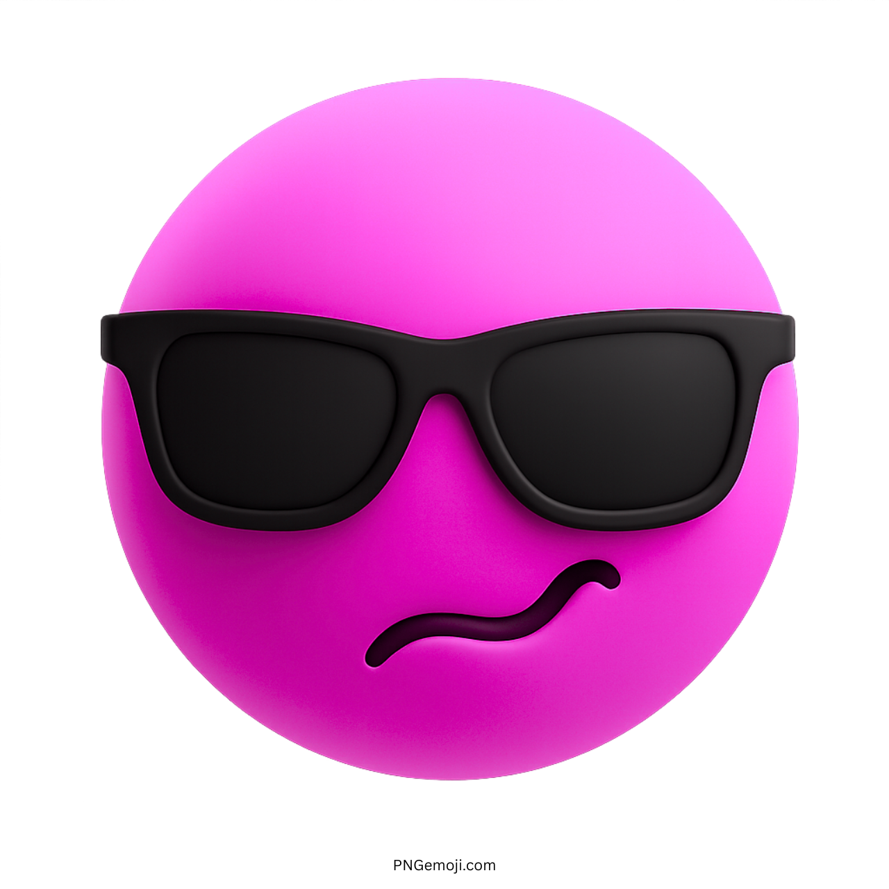 3D pink smiley face emoji with black sunglasses and confident smirking expression PNG