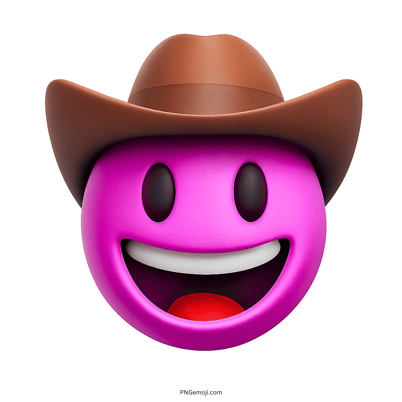 3D pink cowboy emoji with a brown hat and smiling face