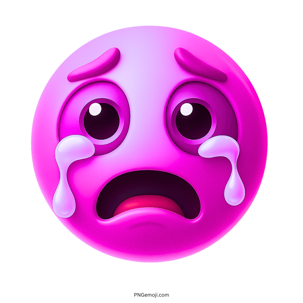 3D pink crying emoji with sad expression and teardrops for emotional digital reactions