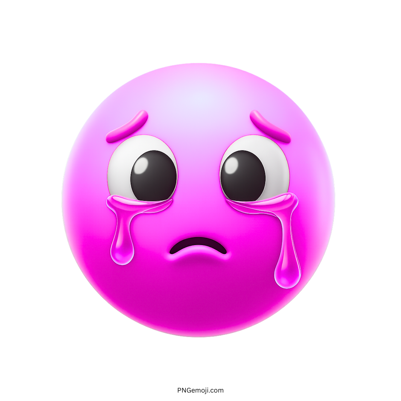 Pink sad face emoji with teardrops and emotional expression of sorrow and sadness