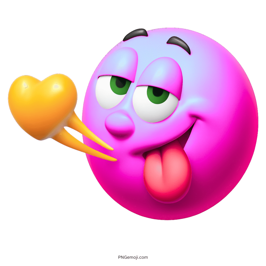 Cute pink emoji blowing a heart kiss playfully with tongue out