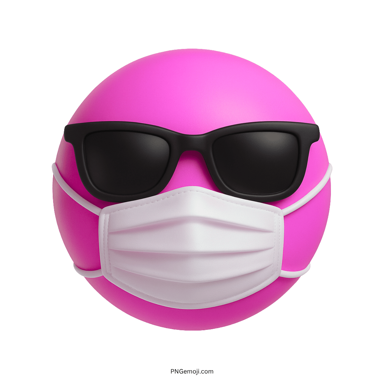 Pink emoji with black sunglasses and white face mask showing trendy safe expression