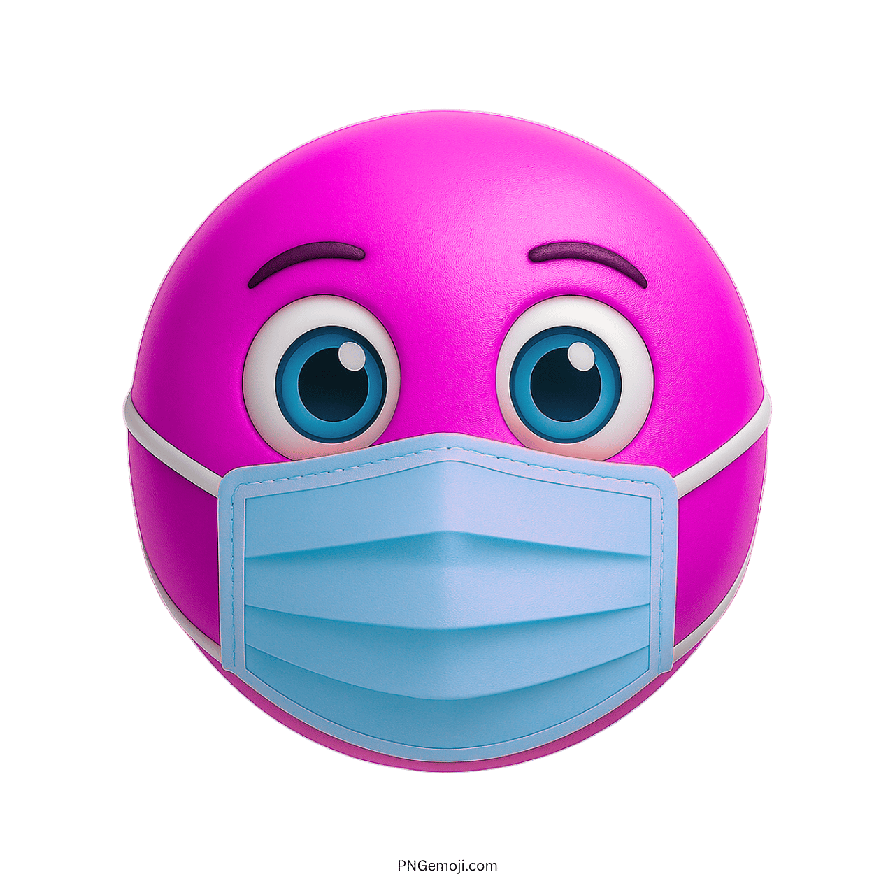 Pink emoji face with wide eyes and blue surgical mask for health protection