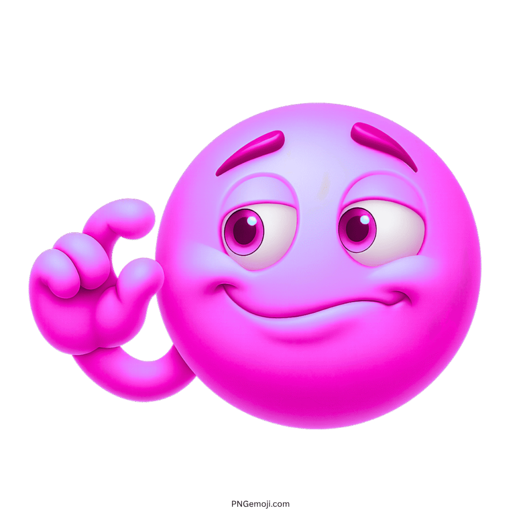 Pink emoji face doing “this much” hand gesture with a confident smirk