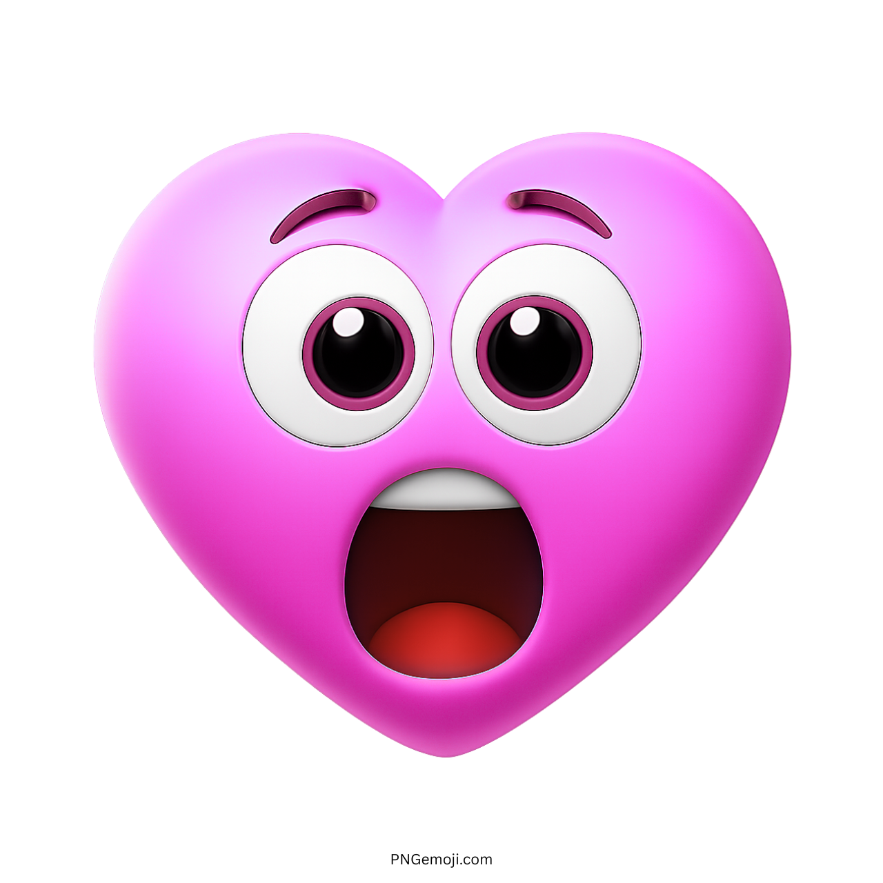 3D pink heart emoji with surprised eyes and open mouth emotional expression
