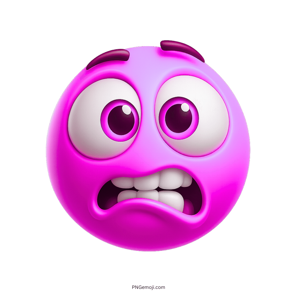 Pink goofy wacky emoji with big eyes and funny scared expression