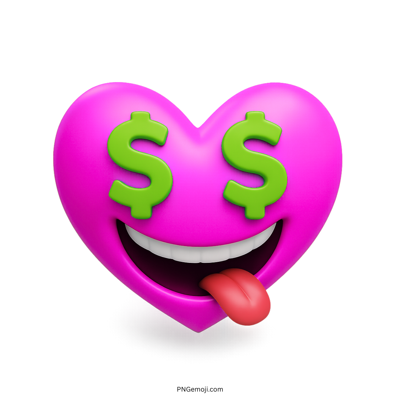 Pink heart emoji with green dollar sign eyes and red tongue out playfully