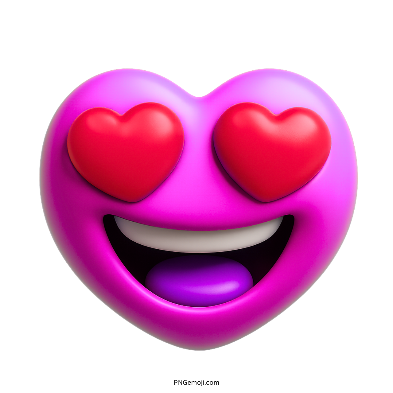 3D pink heart emoji with red heart-shaped eyes and happy smiling face