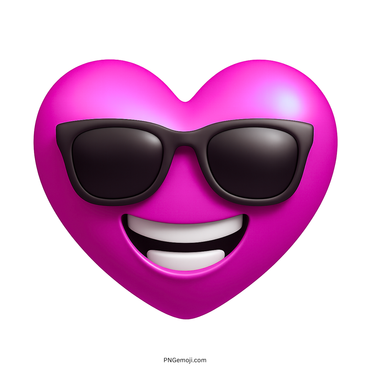 Pink heart emoji with sunglasses and big smiling face in 3D cartoon style