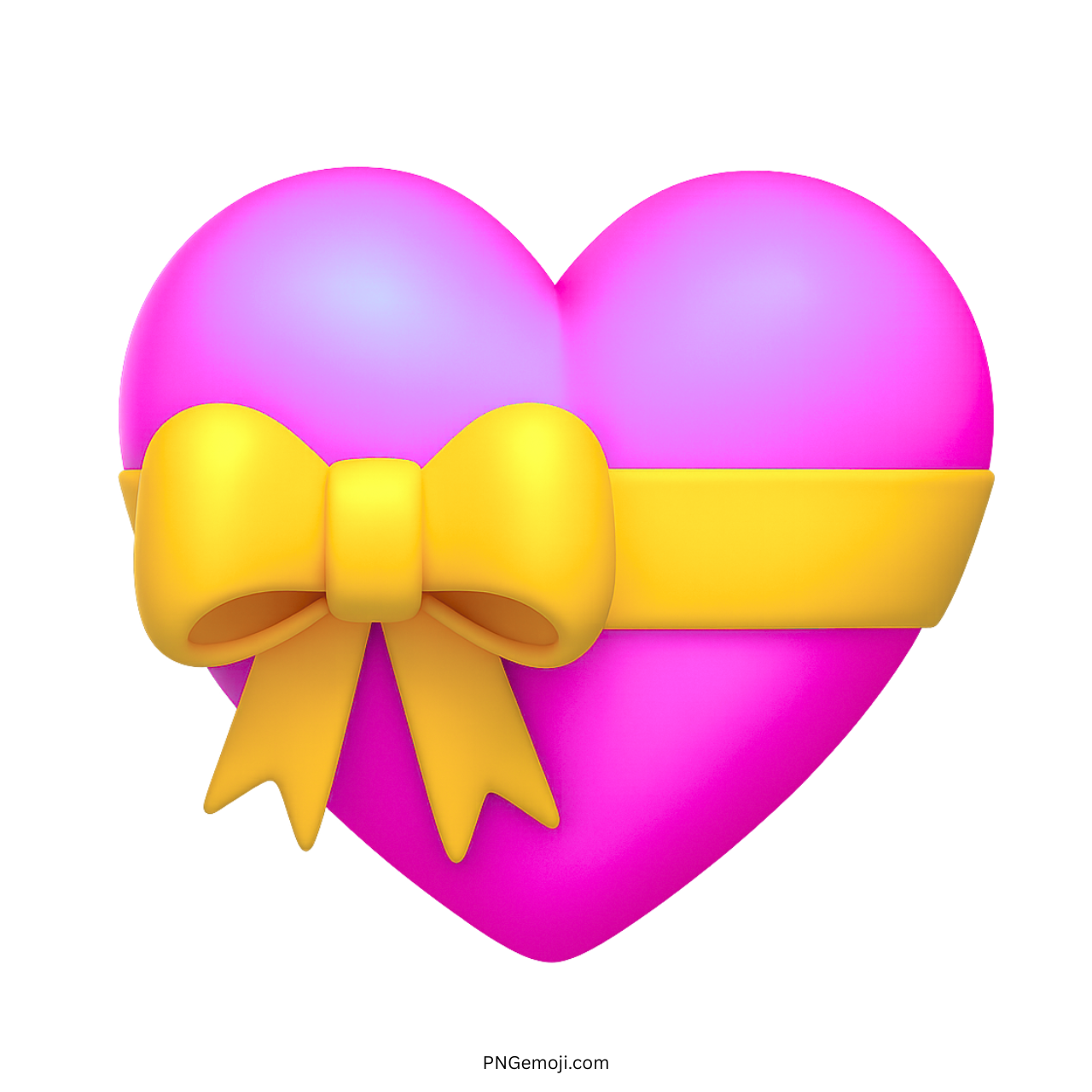 3D pink heart emoji with yellow ribbon and bow clipart PNG