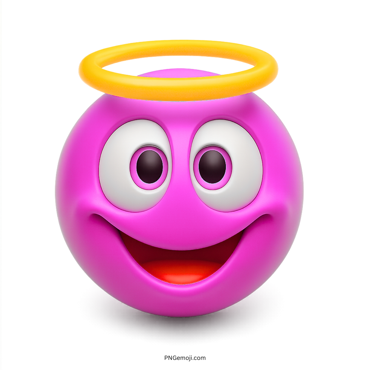 3D pink innocent smiley emoji with yellow halo and joyful cute face
