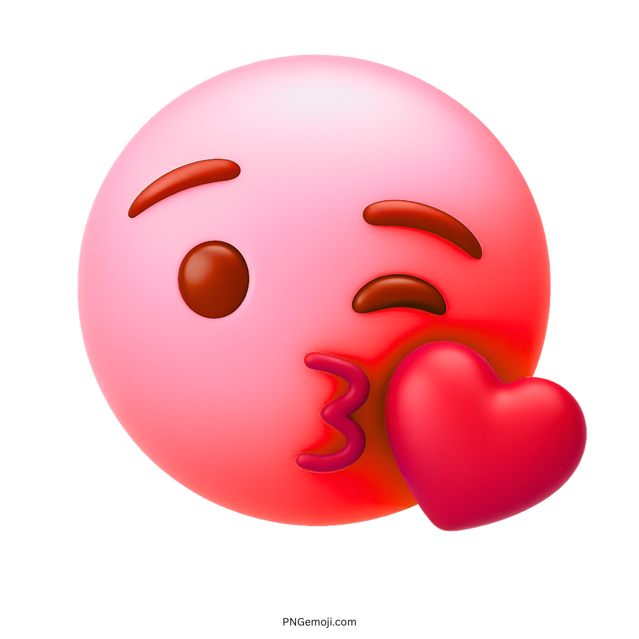 3D pink emoji blowing kiss with red heart for love messages