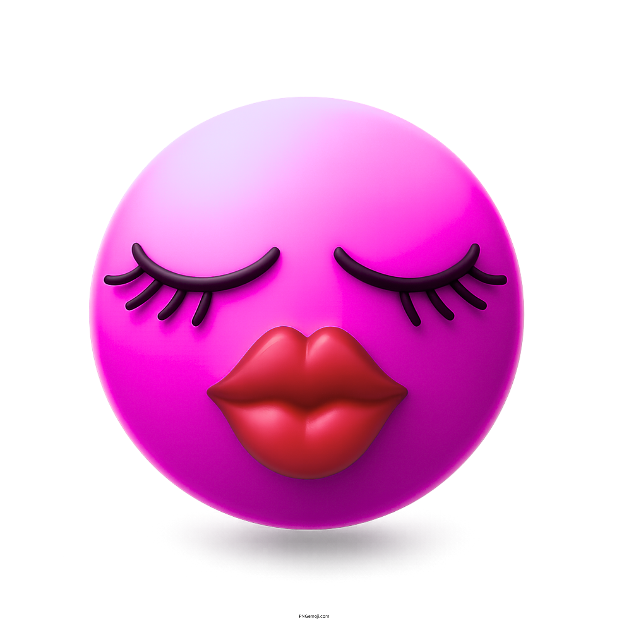 3D pink kissing girl emoji with red lips and closed eyes with long lashes