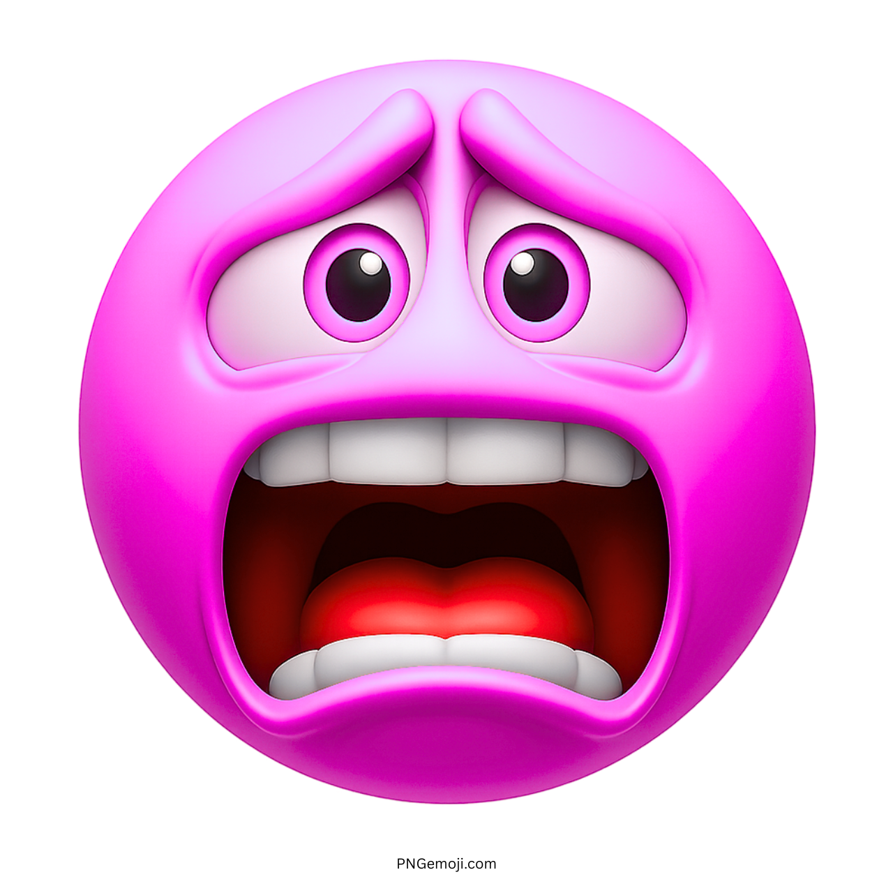 Pink emoji face showing fear, wide eyes, and open mouth in extreme panic