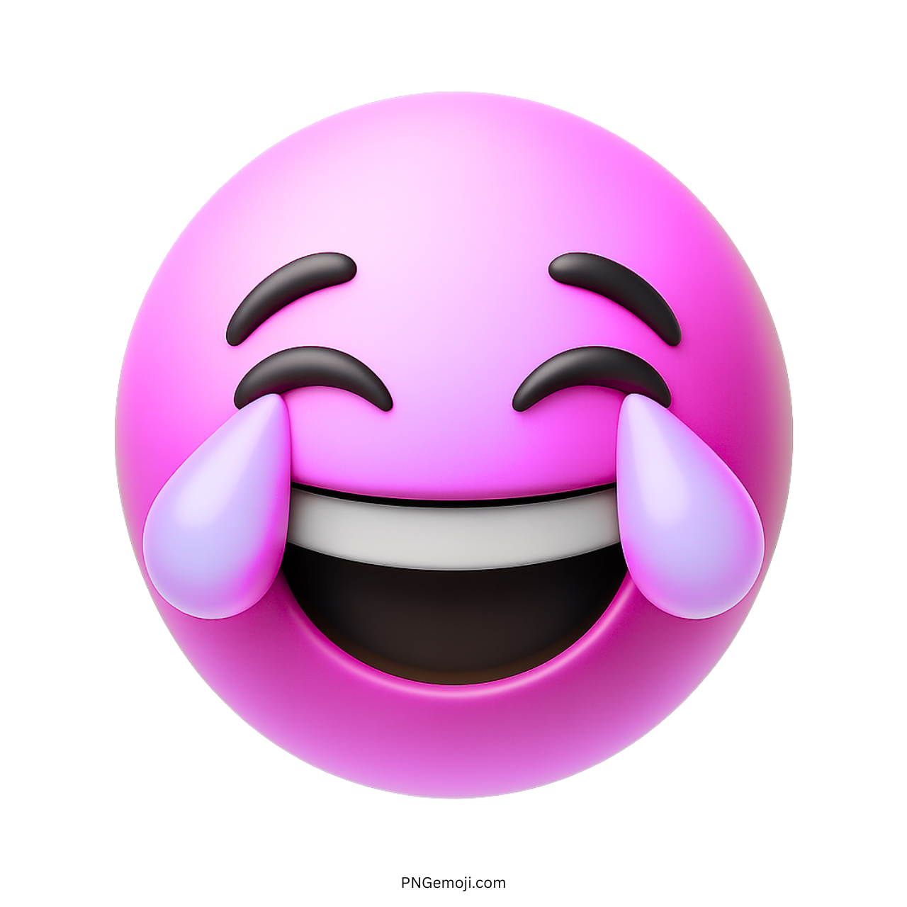 Pink-purple 3D emoji laughing with tears of joy and smiling expression