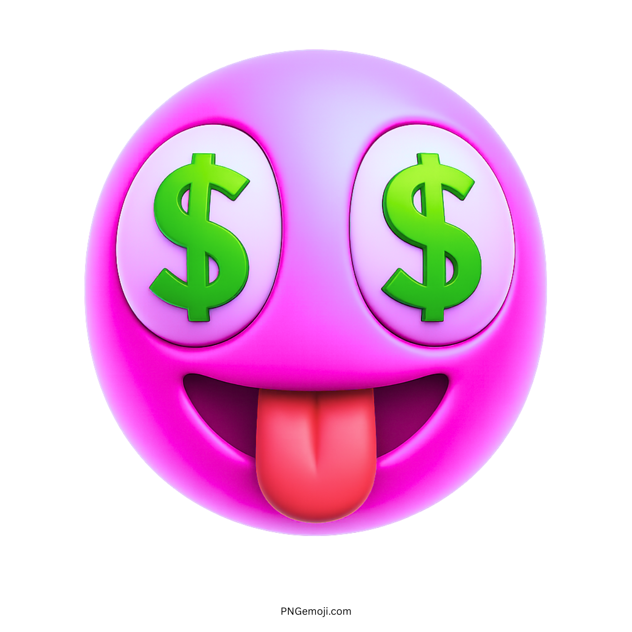 Pink emoji with dollar sign eyes and red tongue out expressing money love
