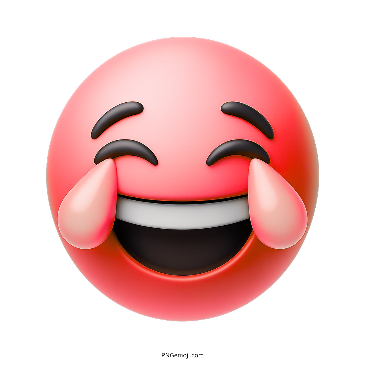 Pink-red 3D emoji laughing with joyful tears and closed smiling eyes