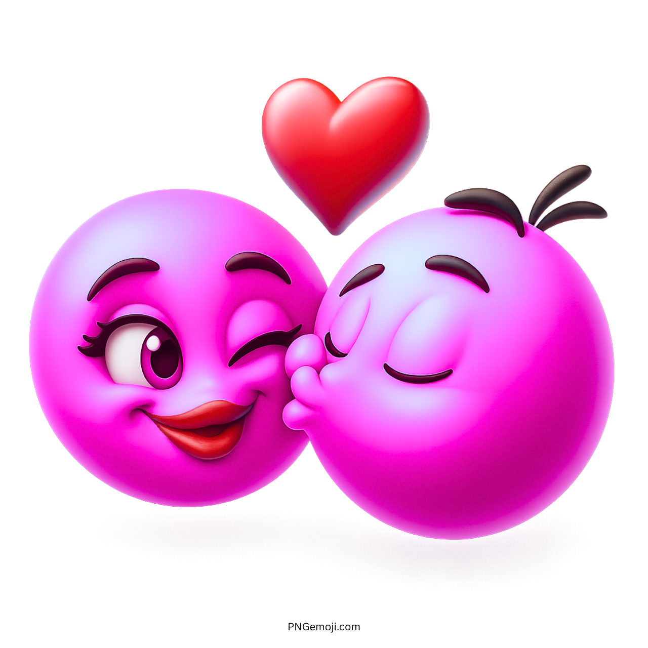 Pink romantic couple emoji kissing with red heart and love expression in 3D style