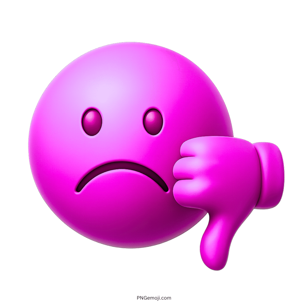 3D pink emoji with sad face and thumbs down hand expression