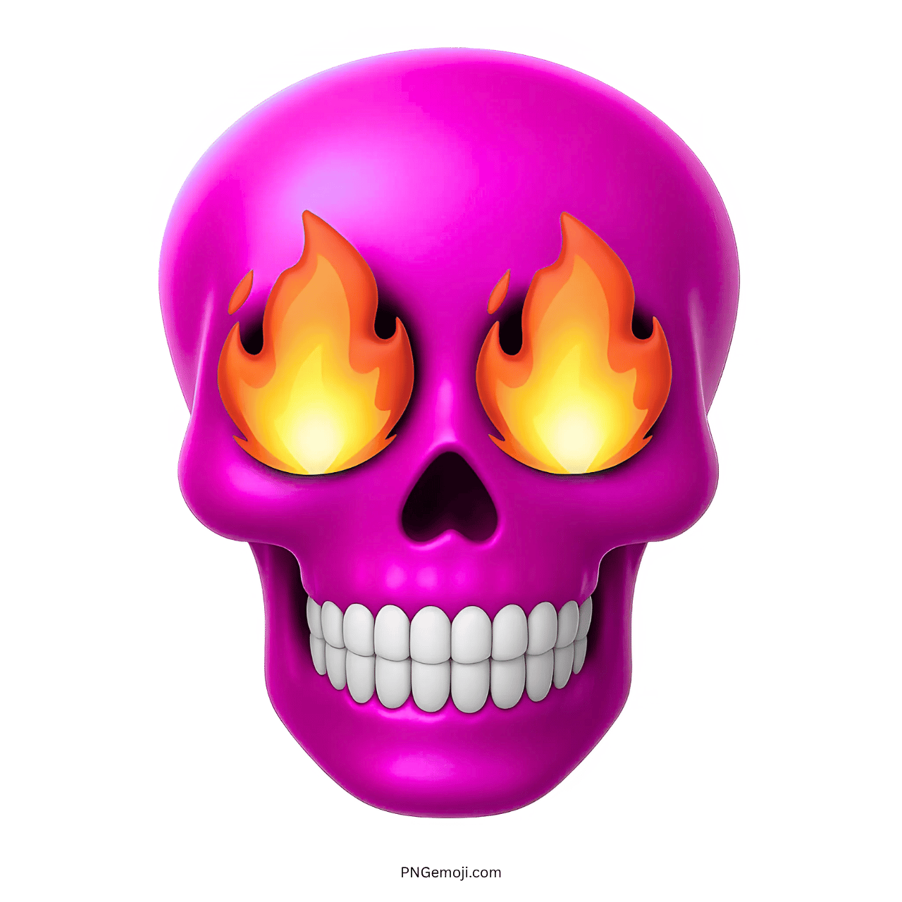 Pink skull emoji with flaming fire eyes and teeth
