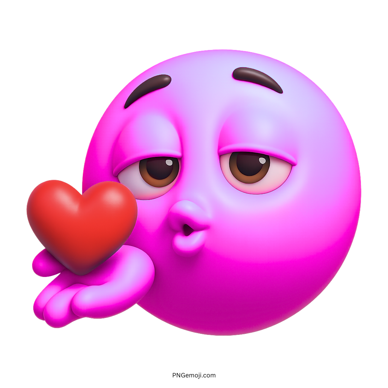 Pink emoji blowing kiss with red heart and cute romantic facial expression