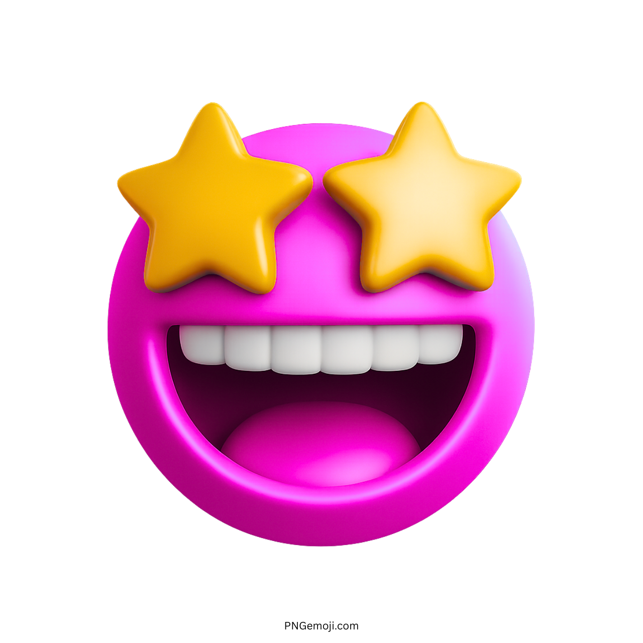 3D pink emoji face with star eyes and big open smile expression