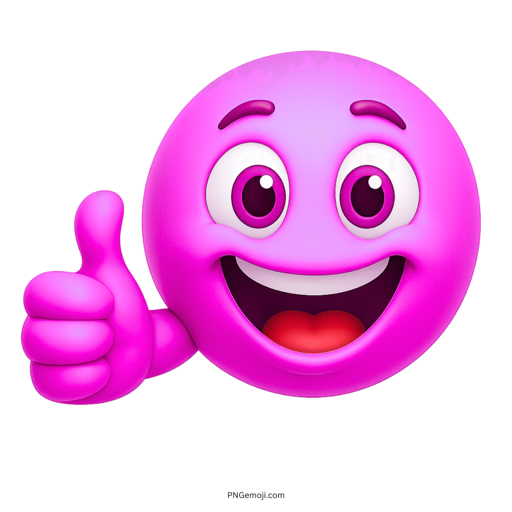 Pink smiley emoji with thumbs up showing joy, approval, and playful emotion