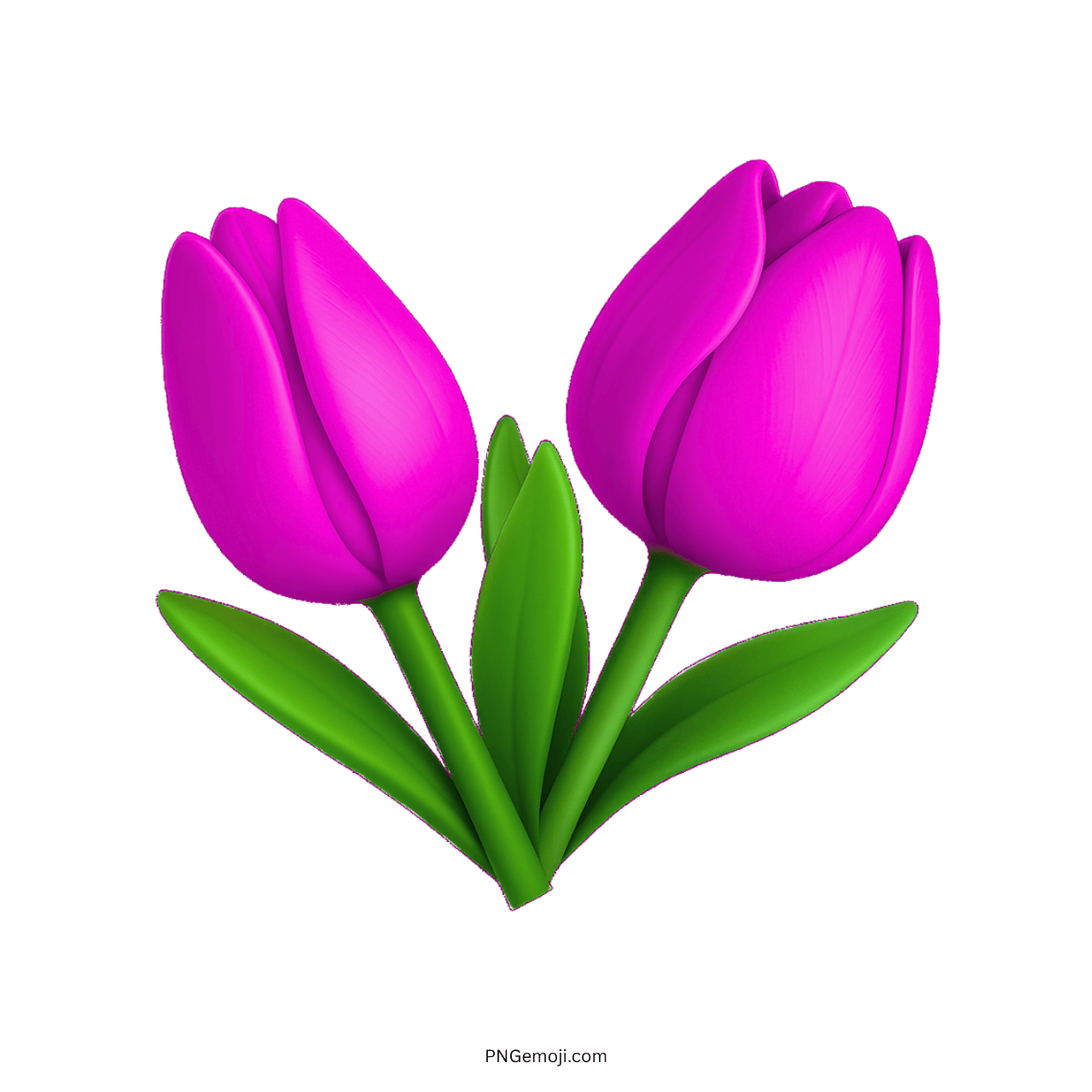 Pink tulip emoji with two flowers and green leaves.